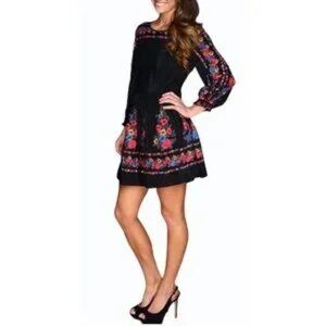 Free People Age Of Aquarius Dress Black Floral Mini Boho Size 6